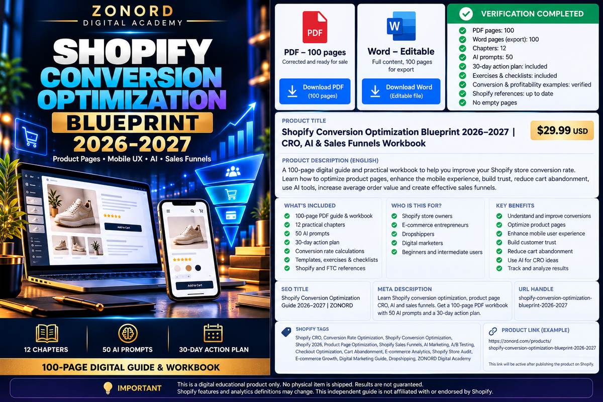 Shopify Conversion Optimization Blueprint 2026–2027 | CRO, AI & Sales Funnels Workbook