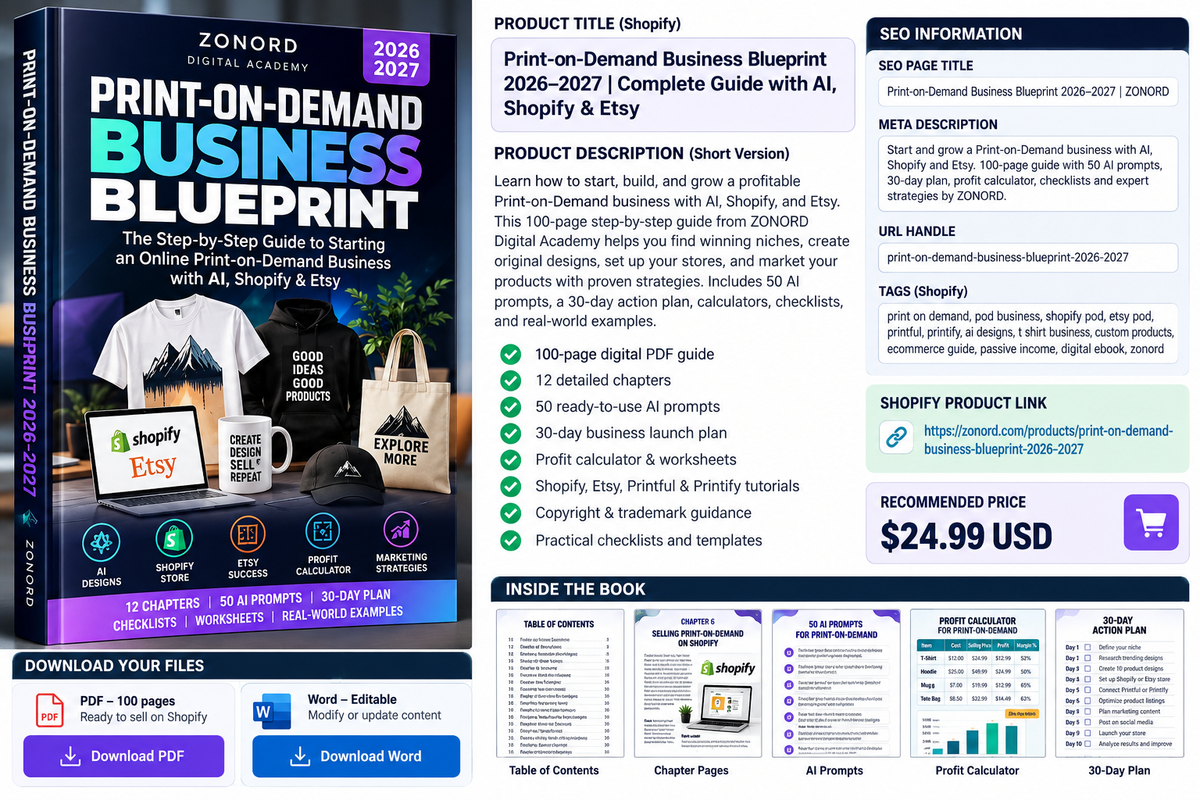 Print-on-Demand Business Blueprint 2026–2027 | AI, Shopify & Etsy Guide
