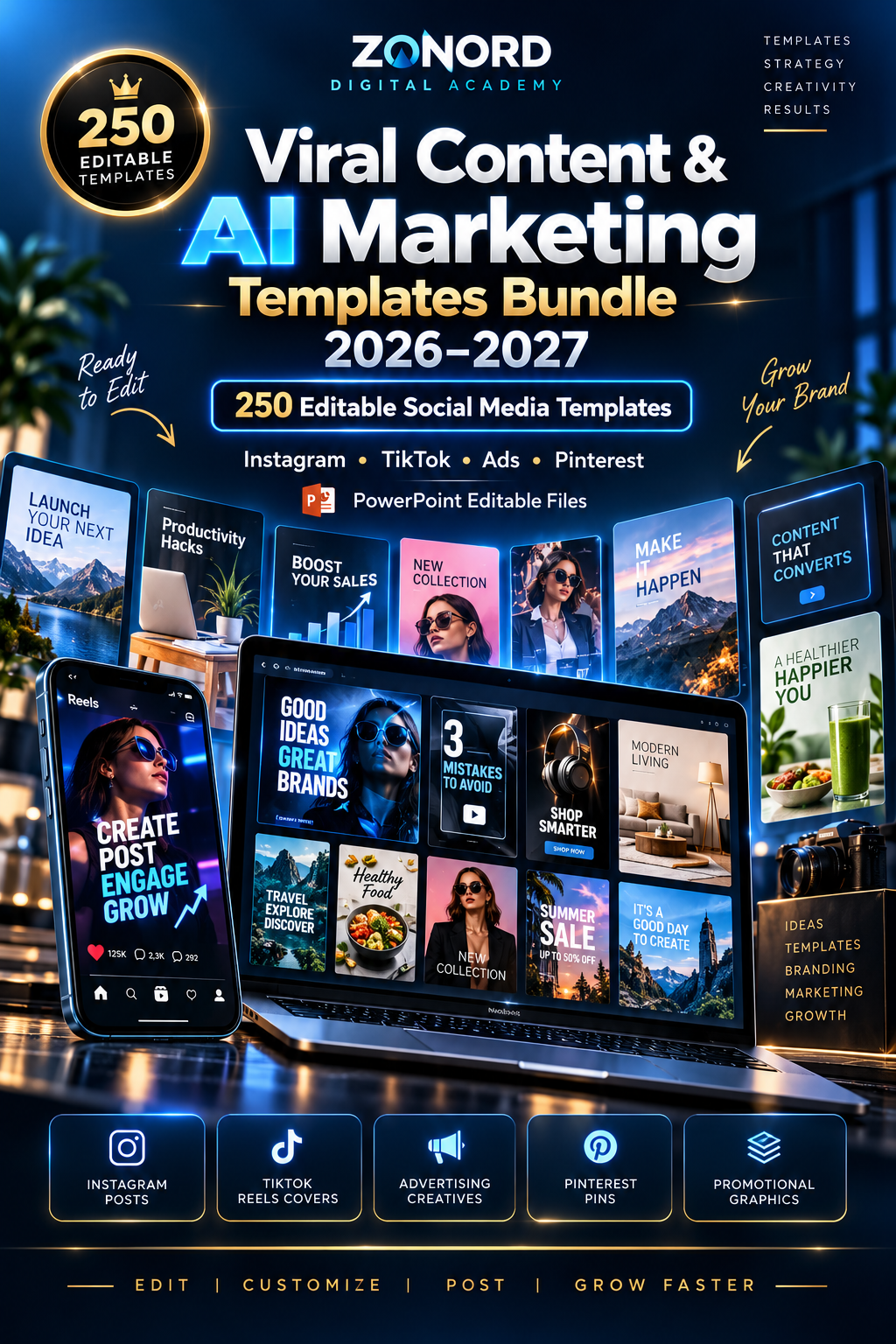 250 Editable Social Media Marketing Templates | Instagram, TikTok, Ads & Pinterest