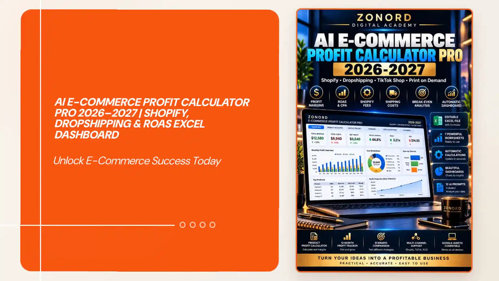 AI E-commerce Profit Calculator Pro 2026&ndash;2027 | Shopify, Dropshipping &amp; ROAS Excel Dashboard by@Outfy